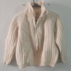 Vintage Gaeltarra Aran Handloomed Wool Sweater Jacket Cream Zip Cardigan Size 36
